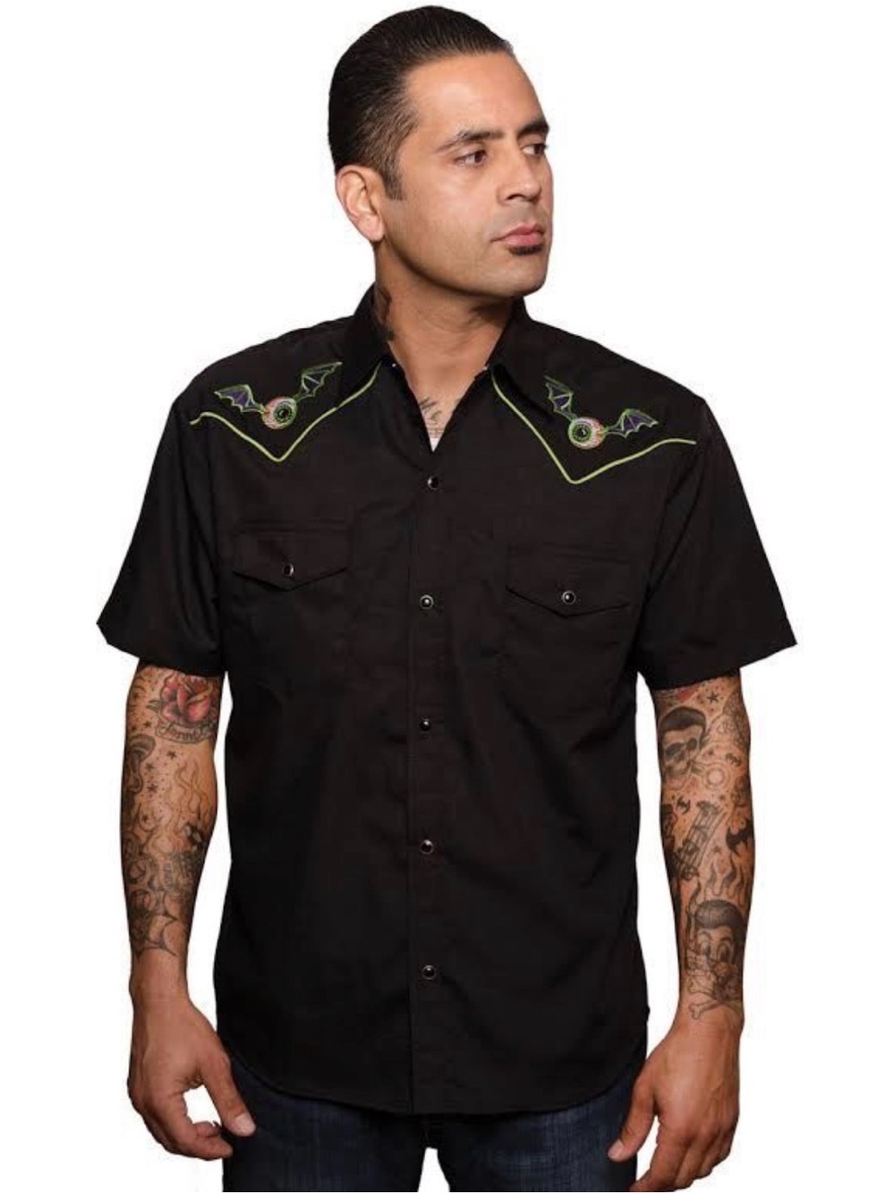 Men's Rockabilly Rocksteady flying eyeball western button down short sleeve